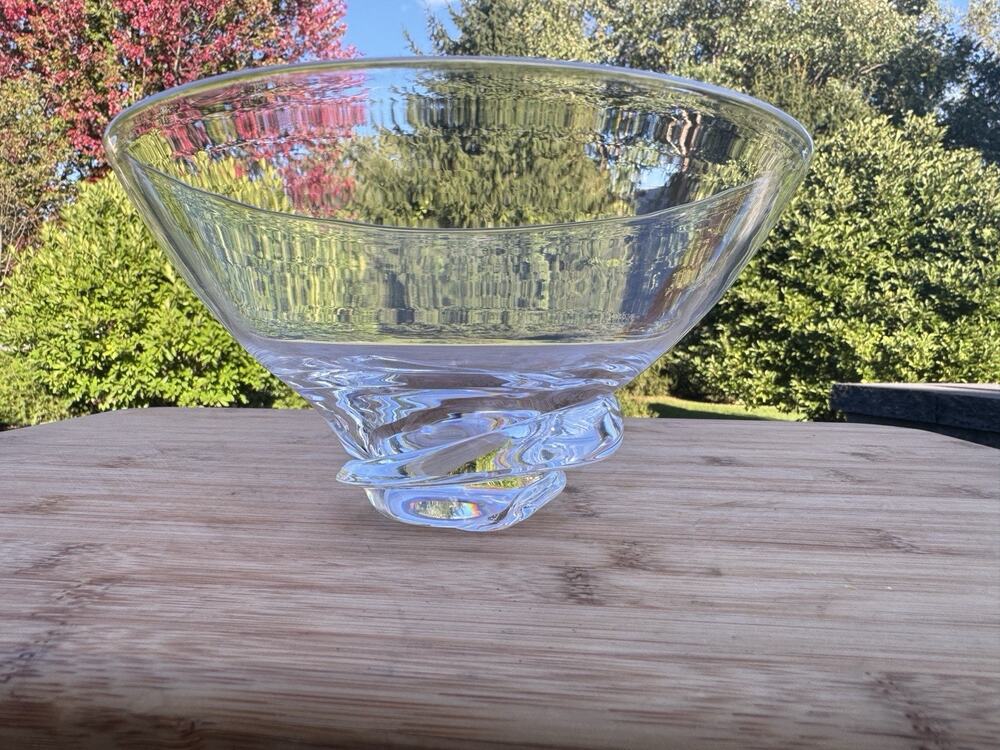 Steuben Crystal Floret Footed Bowl Signed Art Glass Mid Century Modern 7x3-5/8”
